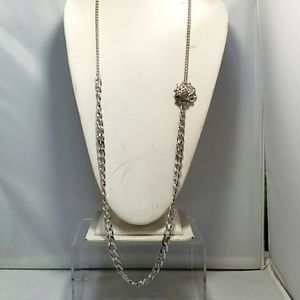 Shop HQ Silver chain necklace with rhinestones 27-36 inch long